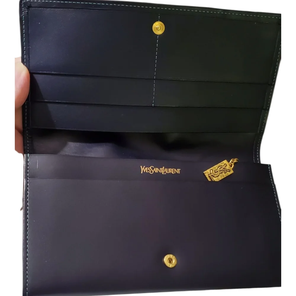 Yves Saint Laurent 80's Style Y2K Blue and Green Colorblock Patchwork Wallet - Picture 6 of 14